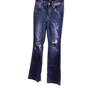 Judy Blue Womens Low Rise Boot Cut Fit Dark Wash Jeans Size 0/24 Distressed